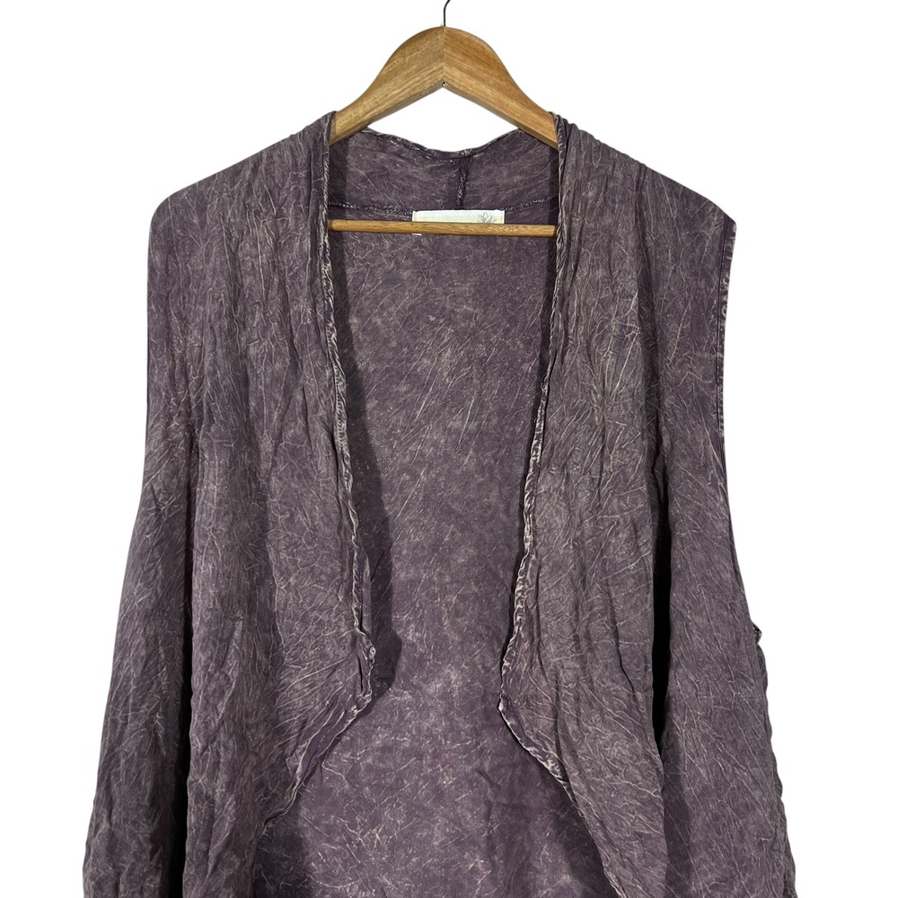 Magnolia South Mineral Wash Open Front Longline Vest Purple Lagenlook Size L - Picture 2 of 6